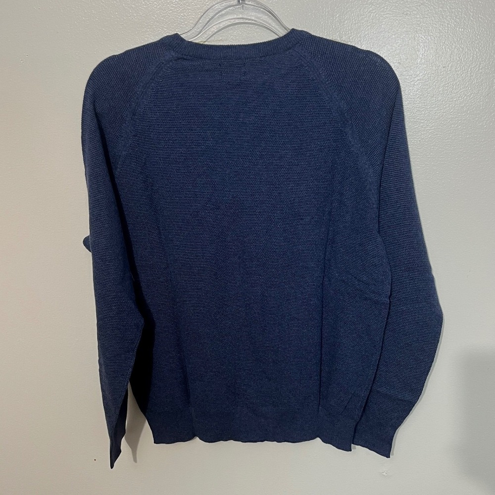 J.Crew Crewneck Sweater Men's‎ Medium Blue 100% Cotton Textured Raglan CD617 - Picture 2 of 4